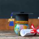 Daifunli 60 Pcs 2026 Mini Graduation Tassels for Craft 2.4inch Tassels Party Favors Mini Bookmark for Graduation Decor, Chocolates Decor, Keychain Making(Blue)