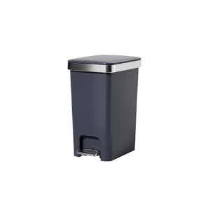 Rectangular Kitchen Step Trash Can with Soft-Close Lid, Gray Plastic Slim Trash Can with Foot Pedal – Waste Baskets with Lids 4 Gallons, Step-On Trash Can for Bathroom, Small Trash Can with Lids
