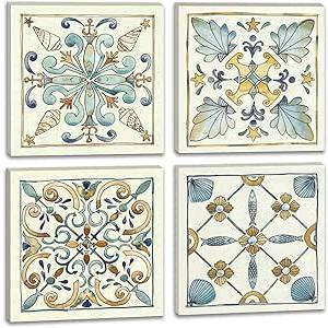 Canvas Prints 4pcs Vintage Picture Paintings Bathroom Wall Art Abstract Pattern Wall Decor for Bedroom Kitchen Office Home Artwork Decoration Ready to Hang 12"x 12"