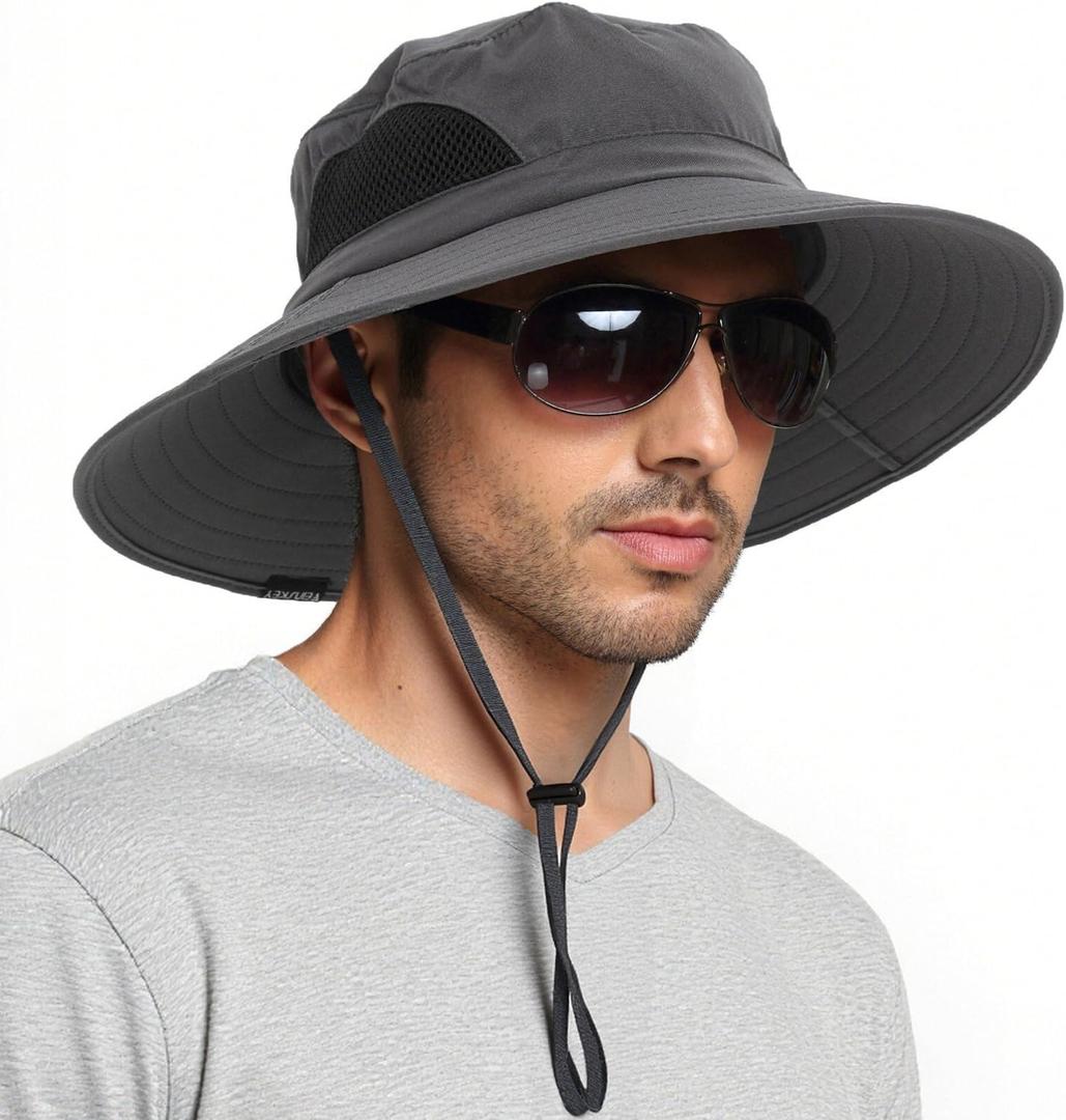 EINSKEY Wide Brim Sun Hat, UPF 50+ UV Protection Waterproof Packable Bucket Hat for Men & Women, Fishing Hiking Beach Garden (One Size, 01 Dark Grey)