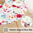 misaya Round Fitted Tablecloth with Elastic Edge, 100% Waterproof Oil Proof Plastic Table Cover, Vinyl Flannel Backed Tablecloth Fits 36"-44" Round Tables for Dinner, Outdoor, Picnic, Flowers, For Up to 36"-44" Round