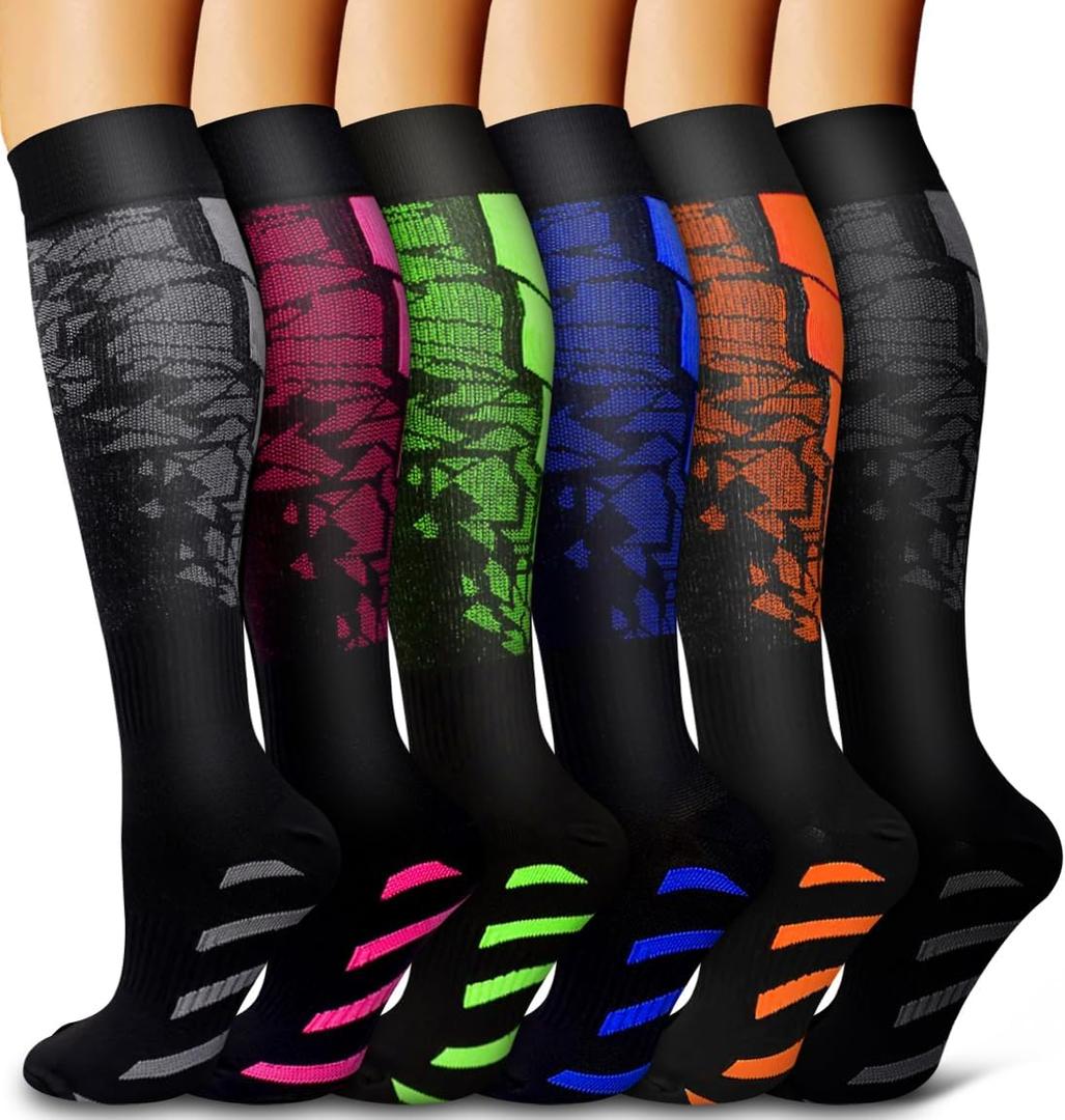 6 Pack Copper Compression Socks for Women and Men Circulation-Best Support for Medical,Running,Nursing,Athletic (Green, M)