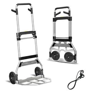 Teprovo Folding Hand Truck Dolly Cart, 340LB Capacity Portable Aluminum Dolly Cart with Telescoping Handle and 7 Inch Rubber Wheels for Moving, Shopping, Travel, Office Use