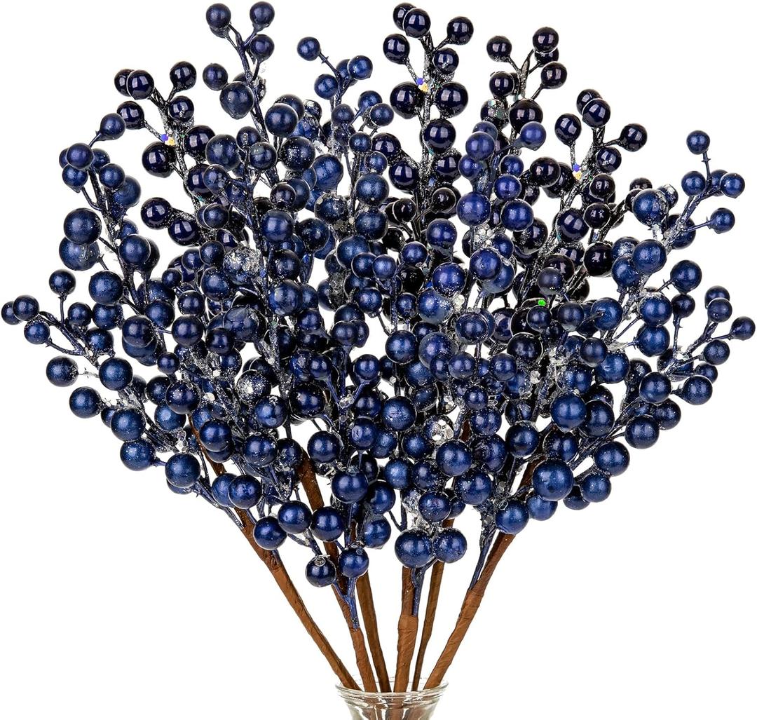 Briful 20 PCS Artificial Christmas Berry Picks, 8.7" Faux Berry Stems Spray with Glitter Paillette for DIY Crafts Wreath Garland Party Christmas Ornaments Dcor (Small-gold)