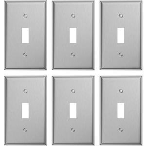 6-Pack Single Toggle 1-Gang Wall Switch Plate Cover Stainless Steel Light Switch Covers, Brushed Finish, Silver