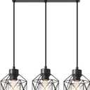 3-Light Hanging Pendant Light Fixtures, Farmhouse Kitchen Island Light Fixture, Industrial Hanging Pendant Lighting for Dining Room Bedroom Hallway, Black Metal Cage Pendant Lamp, E26 Base