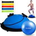kisnbld Half Balance Ball Trainer, Inflatable 19/23 Inch Half Exercise Ball with Resistance Bands and Pilates Ball, Non-Slip 660lbs Capacity Yoga Ball for Home Gym Full Body Workouts (Blue)