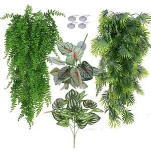 Reptile Plants for Bearded Dragon Tank Accessories, Terrarium Plant Artificial Decor for Snake Cage, Fake Plant for Leopard Gecko Habitat, Lizard Chameleon Ball Pythons (Group ABN)