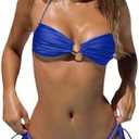 SOLY HUX Bathing Suit for Women Halter Ring Linked Tie Side Bikini Sets Two Piece Swimsuit 
X-Small