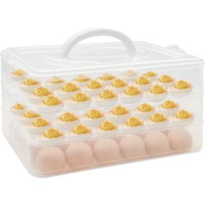 3 Layer Deviled Egg Containers with Lid,Portable Deviled Egg with Handle,Egg Carrier Holder Tray with 72 Holes for Thanksgiving Day,Party Favor Home Kitchen Refrigerator Supplies
