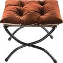 15" Foldable Foot Stool Ottoman with Metal Frame - Washable Brown Upholstered Indoor/Outdoor Footrest for Living Room, Bedroom, Patio - Space-Saving Compact Design, Small