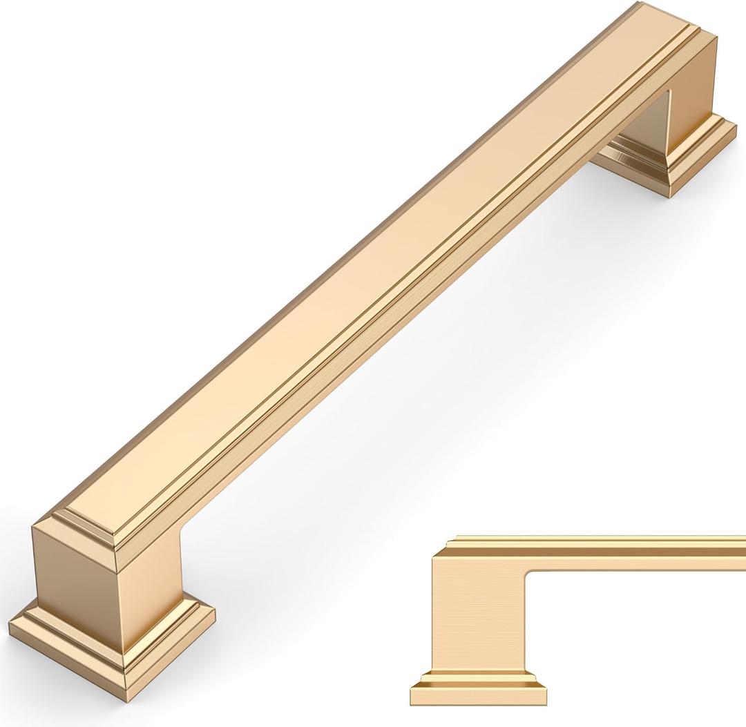 Amerdeco 10 Pack Brushed Brass Cabinet Pulls 5 Inch(128mm) Hole Center Gold Kitchen Cabinet Handles Cabinet Hardware for Bathroom Drawer Pulls ZH001