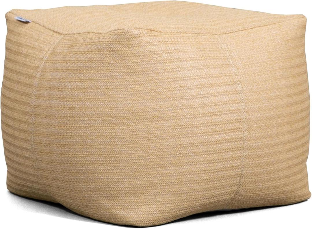 Big Joe Square Ottoman Weatherproof Bean Bag Footrest, Natural Basket Weave, Breathable Weather Resistant Fabric, 2 feet