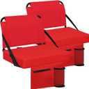 Stadium Seat for Bleachers with Back Support and Wide Padded Cushion Stadium Chair - Includes Shoulder Strap and Cup Holder (Red,2 Pack)