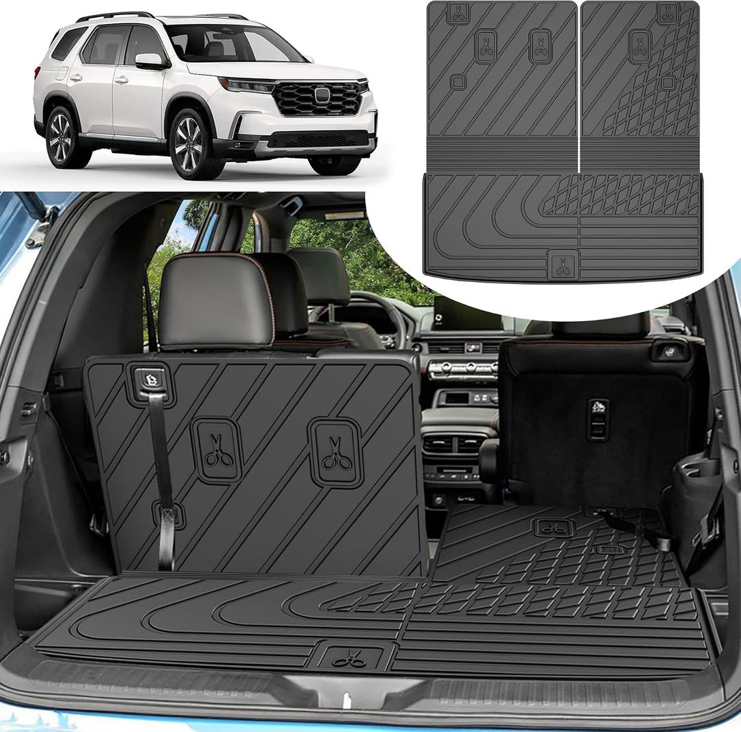 Original Cargo Mat Fit for Honda Pilot 2023-2026: Cargo Liner with Backrest Mat Behind 3rd Row Back Seat Protector - All Weather Protection Waterproof Trunk Mat with Back Seat Cover Pilot Accessories