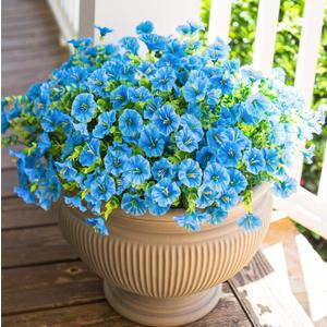 HyeFlora Artificial Fake Outdoor Flowers Plants for Spring Summer Decor, 12 Bundles Outside Silk Blue Morning Glory UV Resistant Look Real Faux Flowers for Front Door Patio Porch Yard Window Balcony