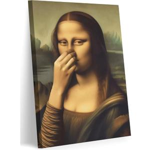 Funny Mona Lisa Bathroom Wall Art, Pinching Nose Canvas Prints, 12x16in | Mona Lisa Bathroom Art, Mona Lisa Classical Painting Picture, Humor Amusing Toilet Artwork, Vintage Decor, Ready To Hang
