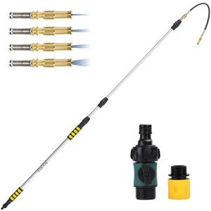 POOPLE Gutter Cleaning Tools from The Ground, 16FT (24FT Reach) Telescoping Gutter Cleaner Wand with Adjustable Water Flow, Rain Gutter Cleaning Tool for Leaves and Debris, Fits Standard Garden Hoses