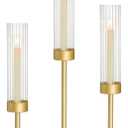 Gold Hurricane Candle Holders Set of 3, Brass Taper Candle Holders for Candlesticks, Elegant Tall Candle Sticks Holder Decor for Table Centerpiece, Wedding & Christmas Decorations