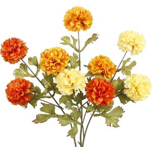 CISDUEO 3 Pcs Artificial Marigold Flowers Artificial Chrysanthemums Ball Flower Orange Silk Mums Flowers Spring Branches for Home Decor Floral Arrangement Table Centerpiece (Caramel, Orange, Yellow)