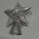 Juegoal Star Tree Topper with 20 LED Lights, Metal Silver Lighted Treetop Ornaments, Battery Powered Light Up Christmas Tree Decorations, 6.5 x 6.5 Inches