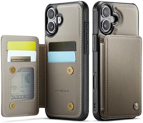 Vinich for iPhone 16 Plus 6.7" Wallet Case with Card Holder, RFID Blocking Credit Slots Kickstand Shockproof Phone Cover for Women Men, Gray