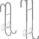 Shower Door Towel Hooks (2-Pack), 9"~13" Length Adjustable Hook for Framed & Frameless Over The Door Glass, Squeegee Holder, Towels Hanger for Bath Suits Rozer Robes Loofahs Shavers, Silver