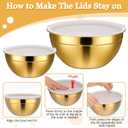 Giantree 4 Pcs Gold Mixing Bowls with Airtight Lids, Stainless Steel Mixing Bowls Metal Nesting Organizers for Kitchen Mixings Prepping Storing Serving Food, Non-slip Bottom Size 5.5, 3.6, 2.7, 2.1Qt