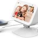 Adjustable Charging Stand for Echo Show 5 (3rd Gen) &Cell Phone Tilt + Swivel Stand Multi Angle Rotation Magnetic Anti-Slip Base for Show 5 Compatible with Mobile Phones, Can charge Headphones (White)