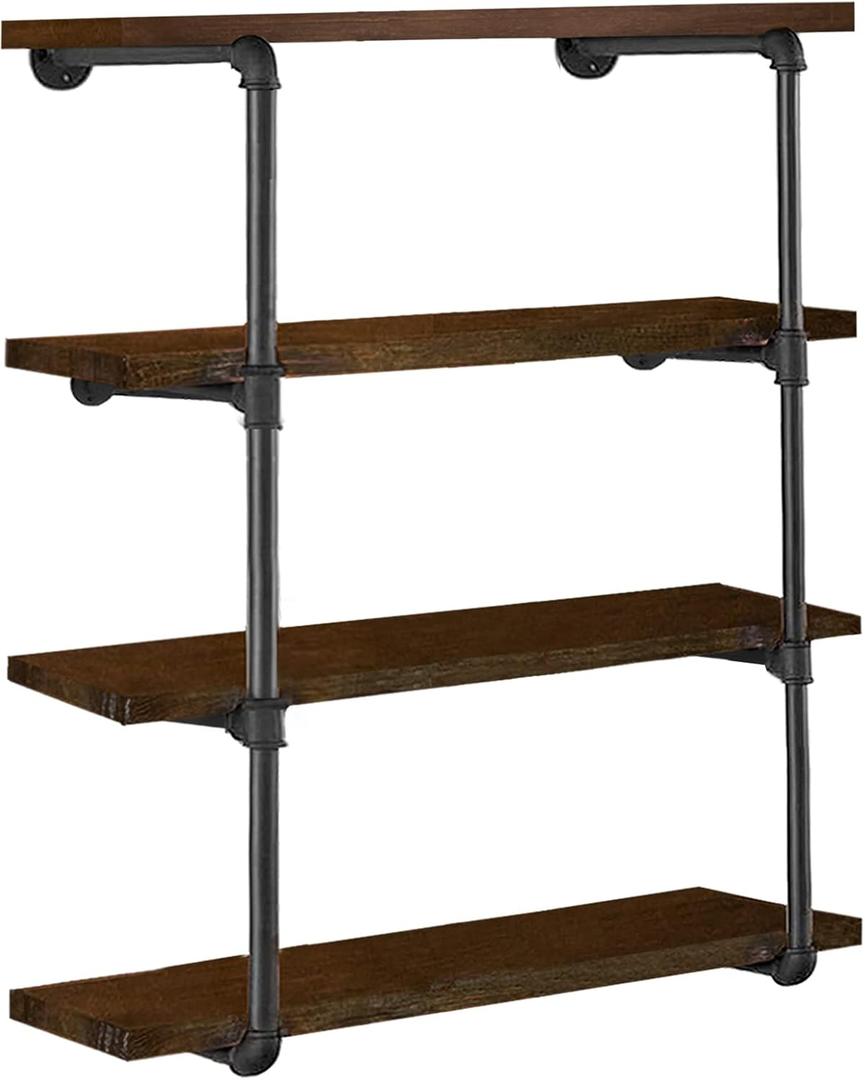 HITOMEN Industrial Iron Pipe Shelves, 2 Set 4-Tier 41.5" Tall 12" Depth, DIY Open Bookshelf Bookcase, Wall Mounted Vintage Retro Shelving, Rustic Farmhouse Pantry Kitchen Storage, Black Shelf Brackets