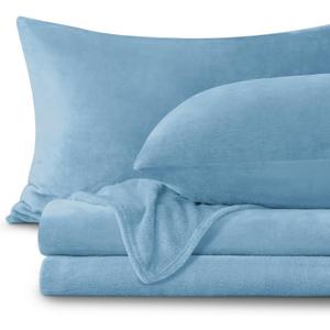 BEDELITE Flannel Sheets Full Size Blue - Super Soft Fleece Sheets Set Fluffy Extra Plush, 4 Piece(Include Fitted Sheet, Flat Sheet, 2 Pillowcases)