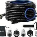 Pressure Washer Hose 50FT 1/4",Kink Resistant Black and blue,M22 14mm Fittings & 3/8'' Quick Connect Kit, Power Washer Hose Extension Replacement Hose for Gas Electric Pressure Washer - 3600 PSI