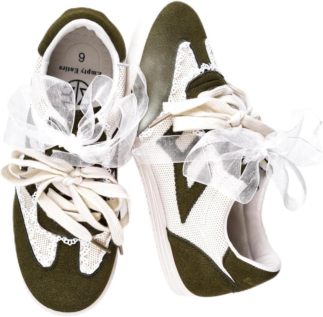 3 x Women's Lace Detail Casual Sneakers | Elegant Ribbon Lace-Up with Cushioned Arch Support, Breathable Knit & Lightweight Thin Sole for All-Day Comfort Walking