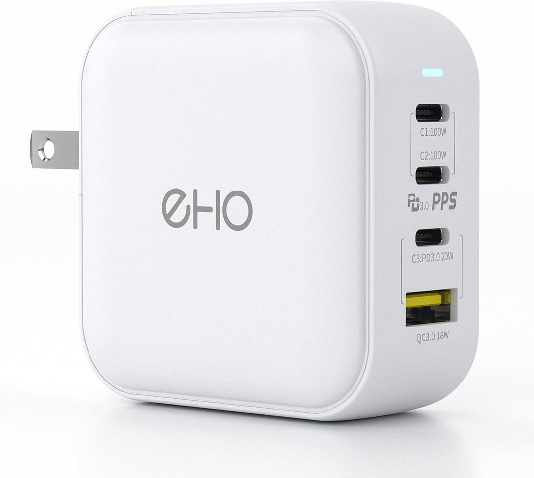 USB C Wall Charger, 100W PD 3.0 PPS 4-Port GaN III Fast Charger Type C Charging Station Foldable Power Adapter Travel Charger Block Compatible w/MacBook, Laptop, iPad, iPhone, Samsung and More-White