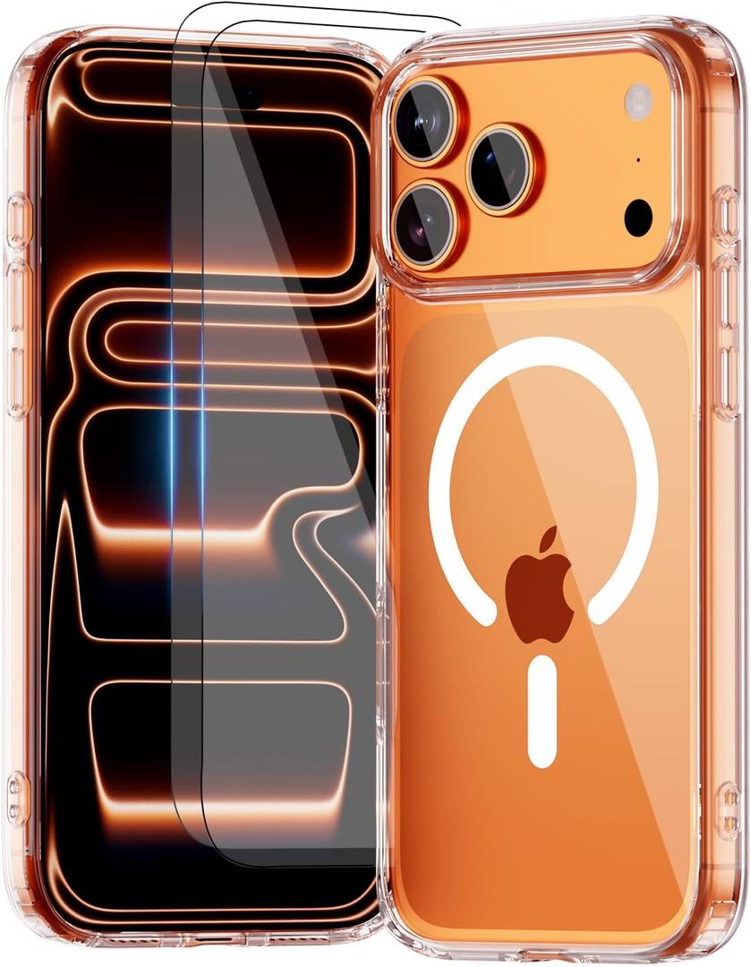 for iPhone 17 pro Case,Compatible with MagSafe,Clear with Anti-Yellowing,with 2 Pieces Tempered Glass,Military Grade Shockproof Protective Cover,Slim Rugged Design, 6.3 Inch