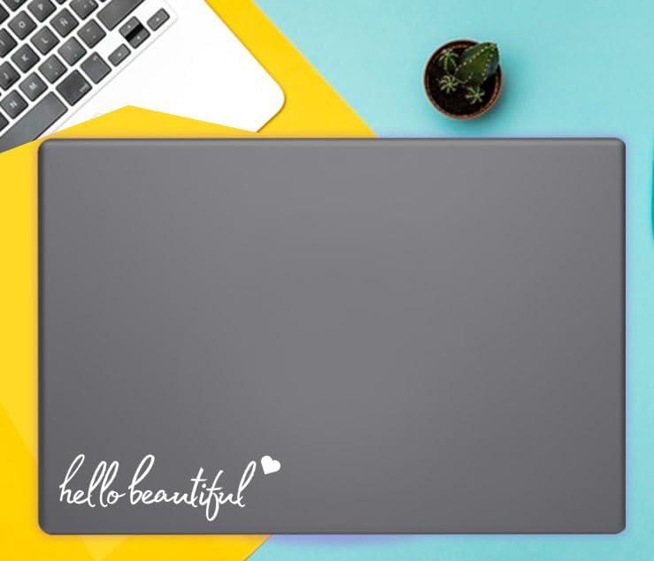 Hello Beautiful Decal | Decal | White Vinyl Sticker Auto Car Waterbottles Truck Window Tumbler Laptop | White | 3.86" x 1.2"