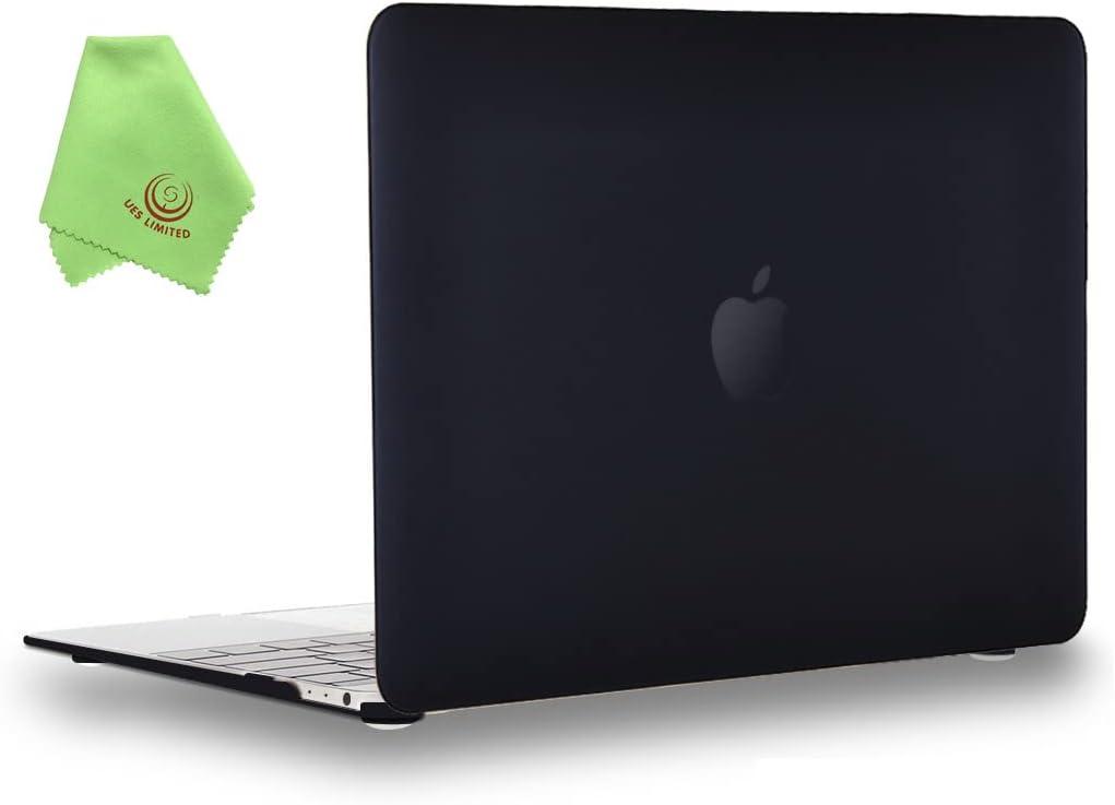UESWILL Compatible with MacBook (Retina, 12-inch, 2015/2016/2017) Model: A1534, Smooth Soft Touch Matte Hard Shell Case Cover + Microfibre Cleaning Cloth, Black