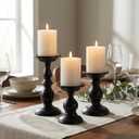 Black Pillar Candle Holders Set of 3, Vintage Candle Holder for Table Centerpiece & Fireplace Decor, Decorative Antique Candle Stand for Dining & Living Room Decoration