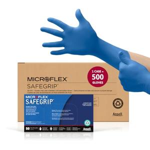 Ansell MICROFLEX SafeGrip SG-375 Extra Thick Disposable Latex Gloves for Life Sciences, Automotive w/Textured Fingertips - Small, Blue (Case of 500)