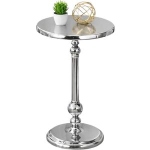Metal Round Side Table Modern Silver Accent End Table for Living Room, Bedroom & Patio, Farmhouse Pedestal Nightstand, Easy Assembly Indoor Outdoor Table, 15" X 21" - Inch
