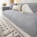 vctops Farmhouse Solid Color Embroidery Sofa Couch Cover Cotton Quilted Sectional Couch Covers Washable Non Slip Sofa Slipcover for Dogs, Children, Pets Furniture Protector (Grey,28"x82")