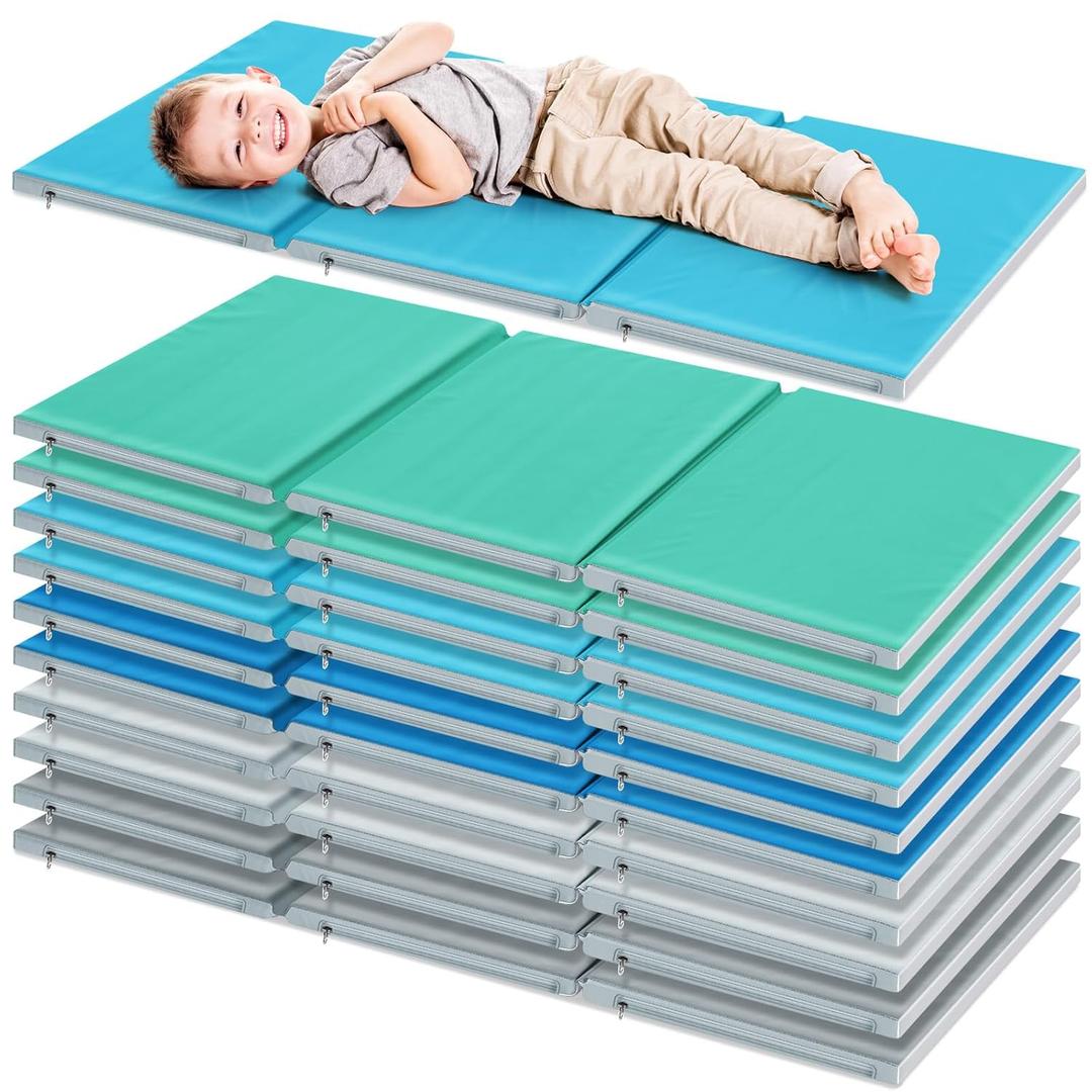 Wesiti 5 Pcs Folding Kids Nap Mats for Preschool Daycare, 3 Section Folding Rest Mats Sleeping for Kids Toddler Nap 1 Inch Thick, Kindergarten School Classroom Supplies , Fresh 