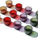 VOHO 4 Colors Tealight Candle Holder Fall Decor Set of 6, Votive Candle Holders for Table Centerpiece, Ribbed Tea Light Candle Holder Glass for Halloween/Thanksgiving/Christmas Decorations/Gifts