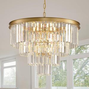 Gold Crystal Chandeliers Modern Crystal Chandelier 4-Tier Dining Room Chandelier Round Large Contemporary Crystal Pendant Hanging Ceiling Light Fixtures for Living Room Bedroom Foyer Entryway W24''