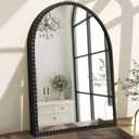 Arched Mirror for Bathroom, Black Arch Wall Mirror, Vintage Metal Beaded Frame Decorative Mirror for Accent Living Room Vanity Bedroom Entryway Large 26"x18"
