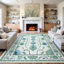 Uphome Area Rug 8x10 for Living Room, Green Non-Slip Washable Bedroom, Soft Oriental Turkish Dining Room, Modern Oushak Floral for Office Playroom Guest Room