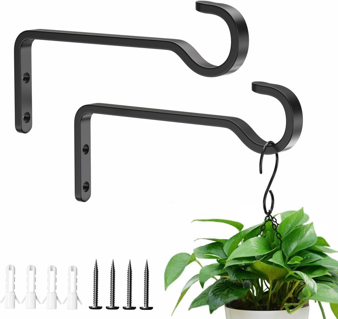 6 Inch 2 Pack Heavy Duty Outdoor Plant Hangers for Plants, Iron Plant Brackets with Metal Plant Hooks for Hanging Lantern, Bird Feeder (Black)