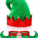 SATINIOR Christmas Santa Elf Shoes and Hat Christmas Red and Green Costume Accessory Set (8 inches, Bright Color)