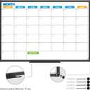 JILoffice Dry Erase Calendar Whiteboard - Magnetic White Board Calendar Monthly 24 X 18 Inch, Black Aluminium Frame Wall Mounted Board for Office Home and School