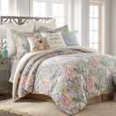 Levtex Home Angelica Reversible Full/Queen Comforter Set (90x94in) with 2 Pillowcases (26x20in) - Floral Bedding - Blue Grey, Coral - 100% Cotton Full/Queen Size Comforter Set - Soft, Pre-Washed